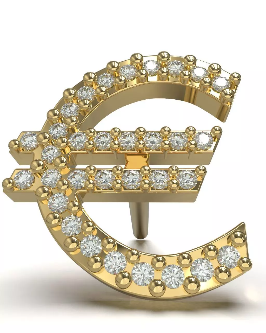 Euro symbol stud earring with gems 3D print model