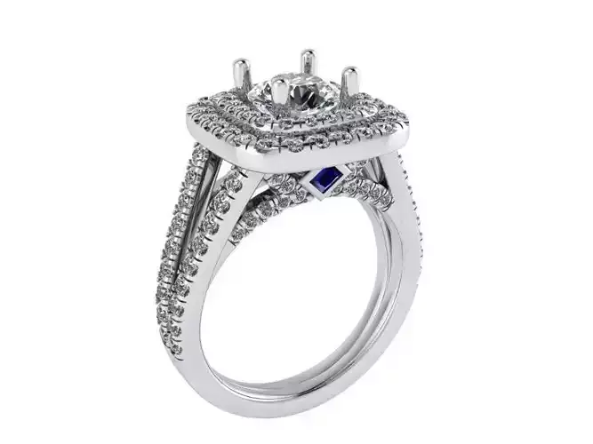 Square Double Halo Ring 1007