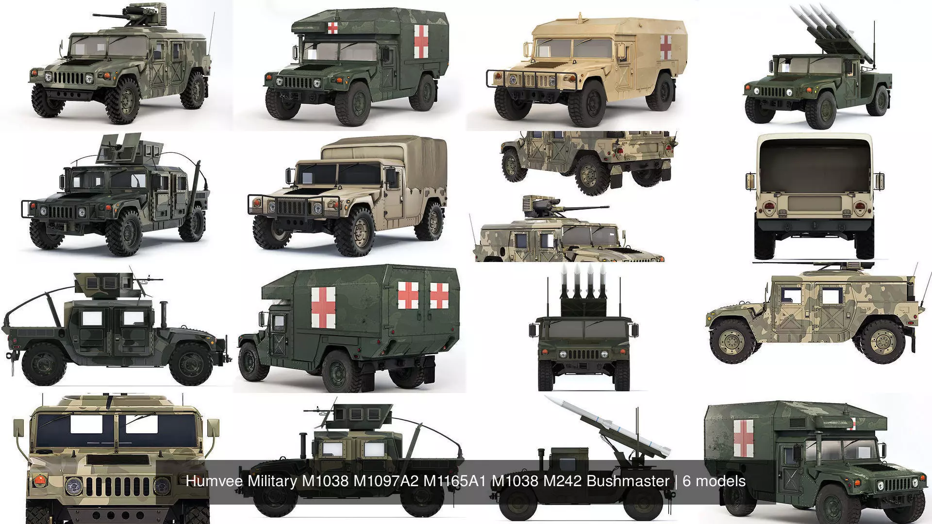 Humvee Military M1038 M1097A2 M1165A1 M1038 M242 Bushmaster 3D Model Collection_1