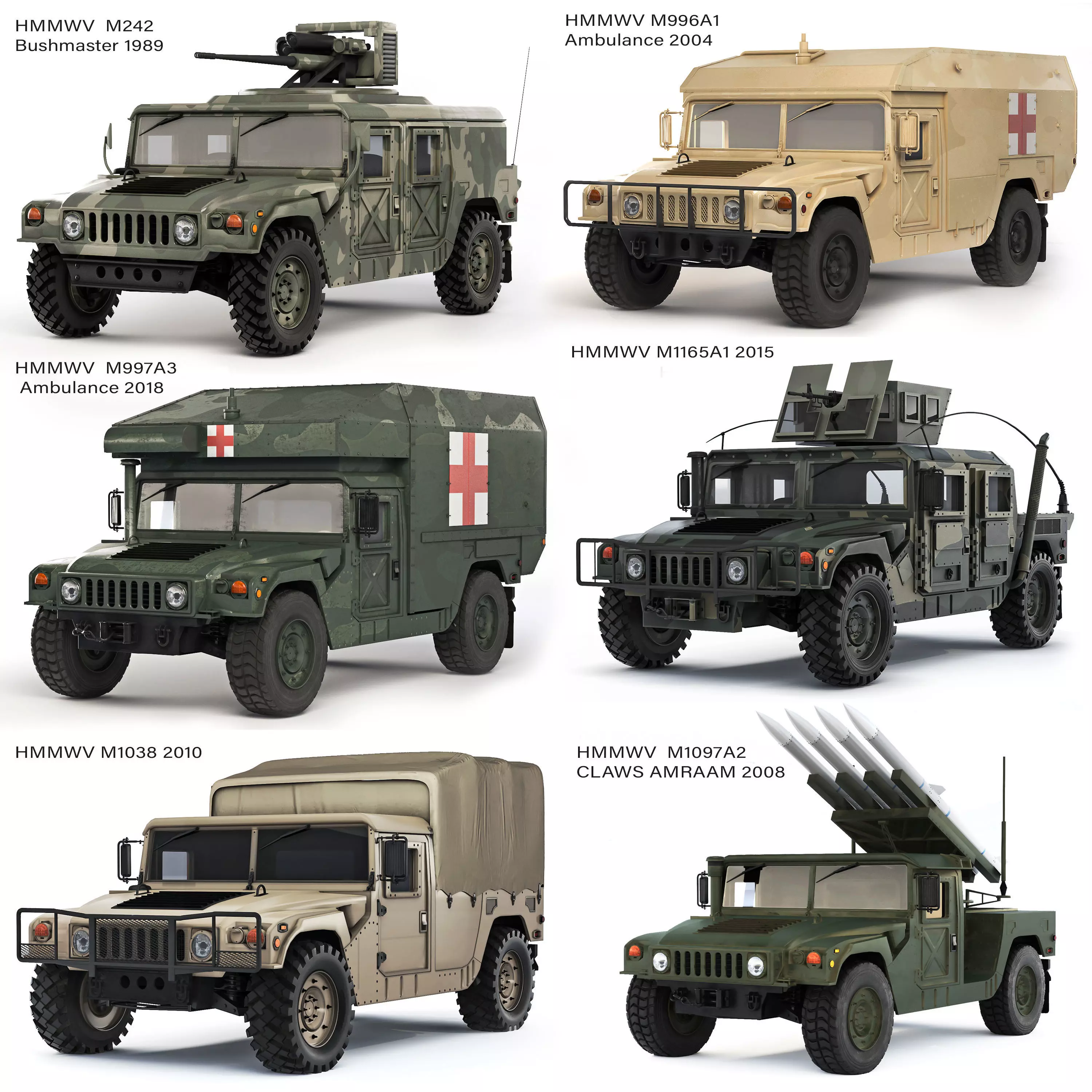 Humvee Military M1038 M1097A2 M1165A1 M1038 M242 Bushmaster 3D Model Collection_0
