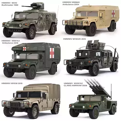 Humvee Military M1038 M1097A2 M1165A1 M1038 M242 Bushmaster 3D Model Collection