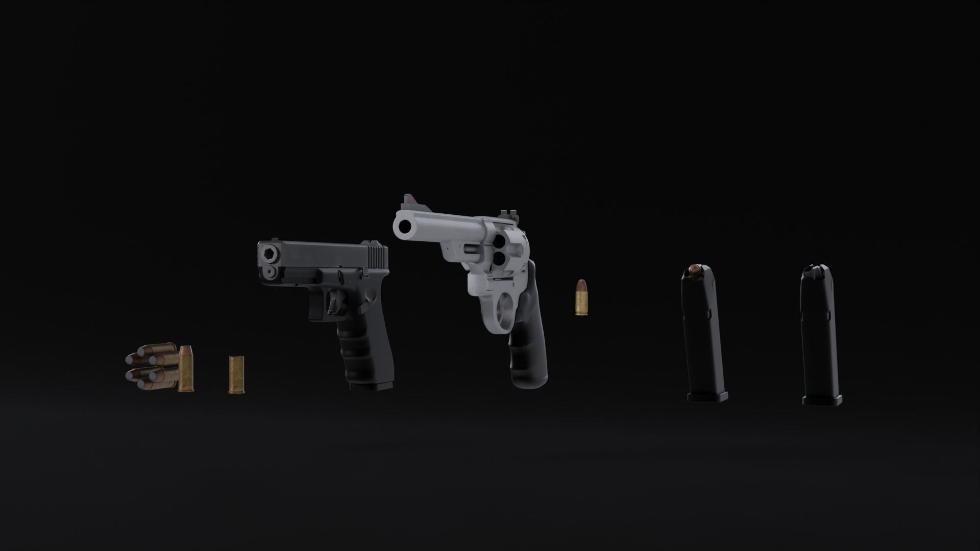 Pistols  Glock 17 44 Magnum  bullets 3D model_2