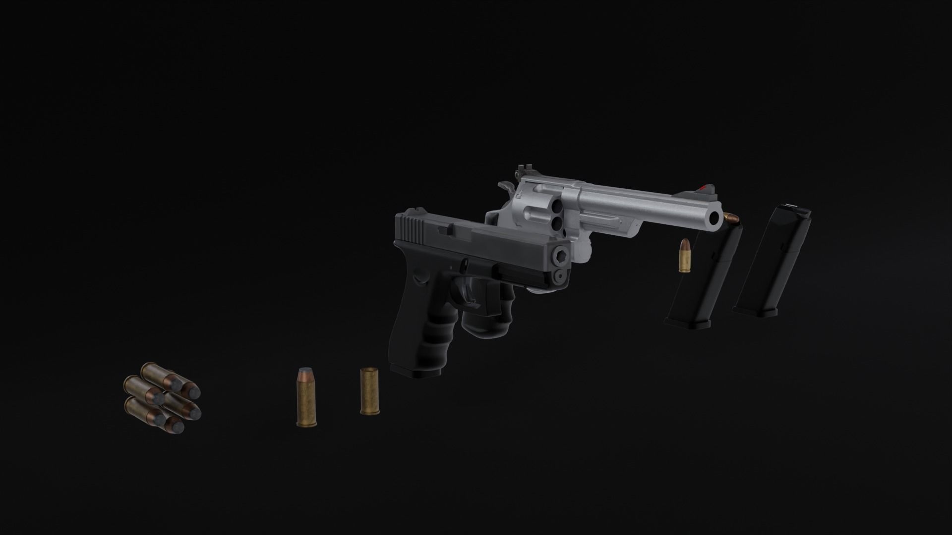 Pistols  Glock 17 44 Magnum  bullets 3D model_1