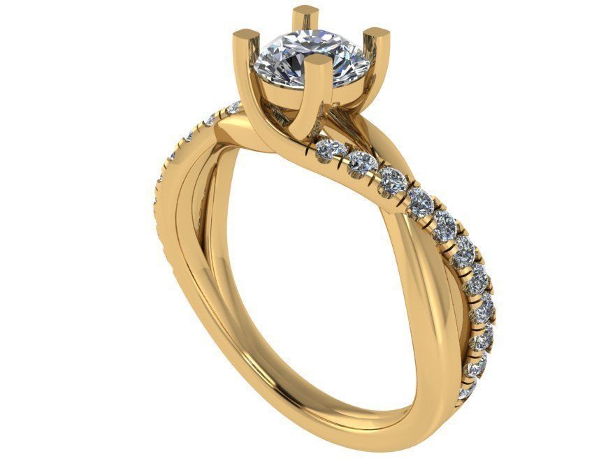 Round Diamond Twisted Ring 1029 3D print model_1