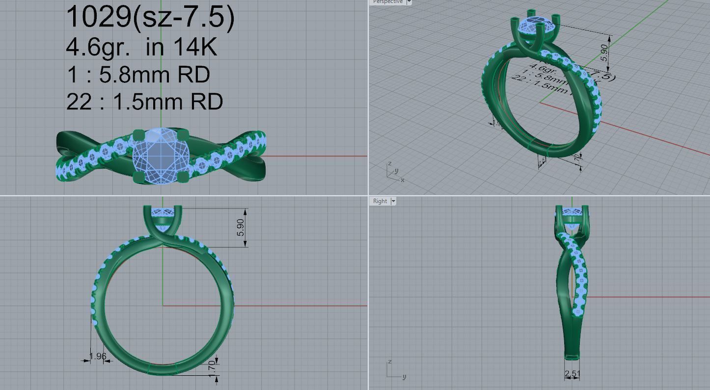 Round Diamond Twisted Ring 1029 3D print model_4