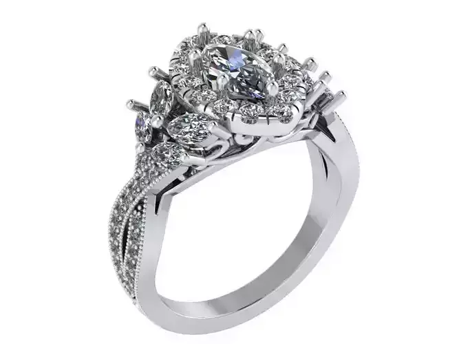 Marquise Halo Twisted Ring 1032