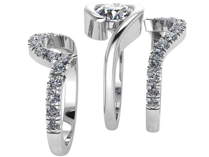 Round Diamond Ring Set 3 Pcs 1033 3D print model_3