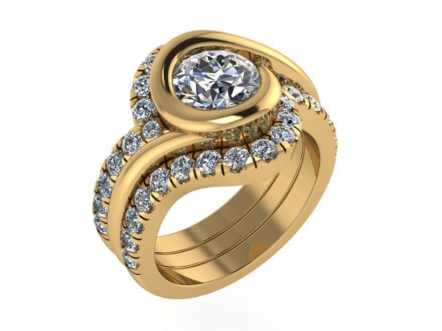 Round Diamond Ring Set 3 Pcs 1033 3D print model_1