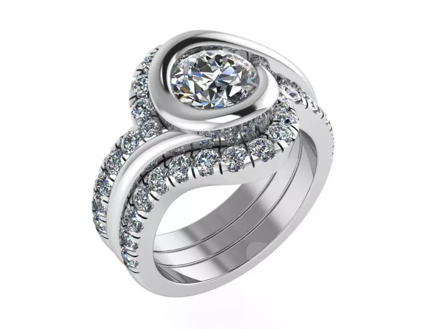 Round Diamond Ring Set 3 Pcs 1033 3D print model_0