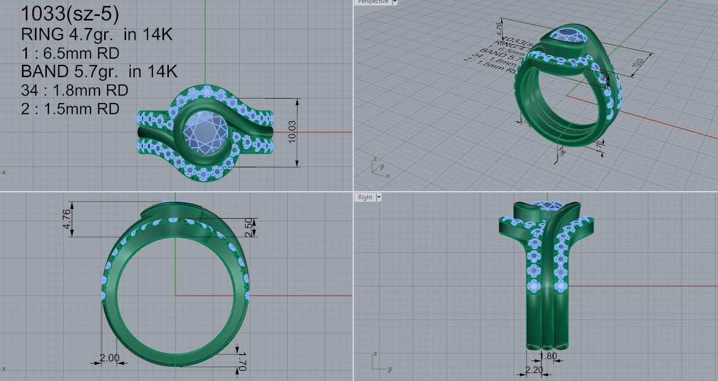 Round Diamond Ring Set 3 Pcs 1033 3D print model_4