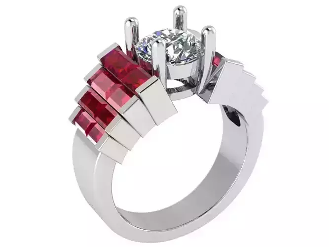 Round Diamond Basket Setting Rubin Ring 1055