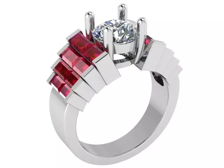 Round Diamond Basket Setting Rubin Ring 1055 3D print model