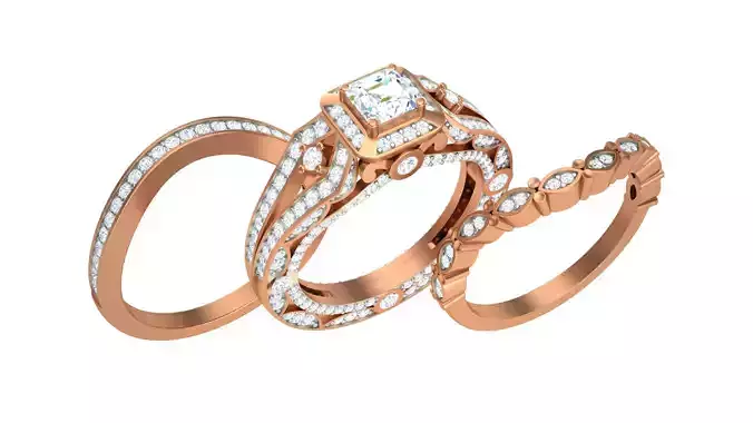 Solitaire Diamond stackable ring with Eternity Bands Pair  3D print model