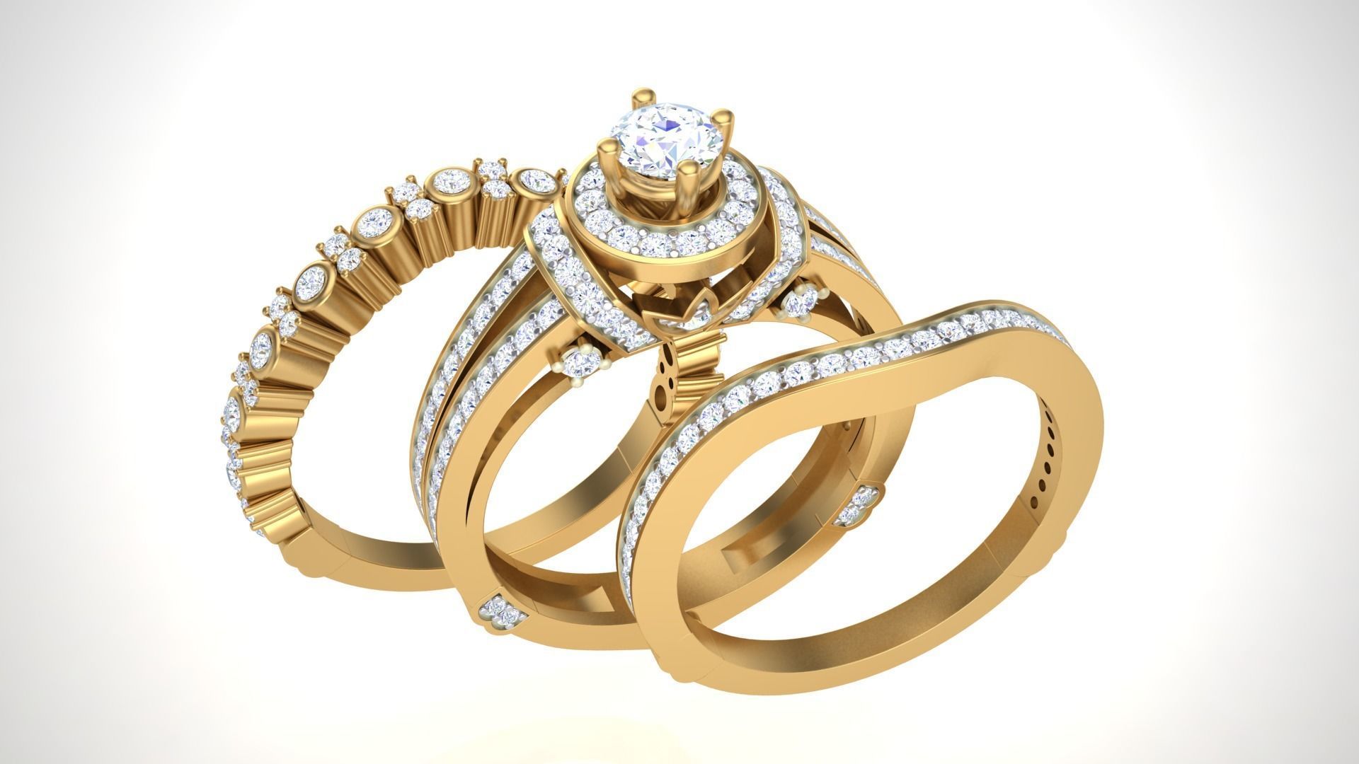 Solitaire Diamond stackable ring with Eternity Bands Pair 3D print model_1