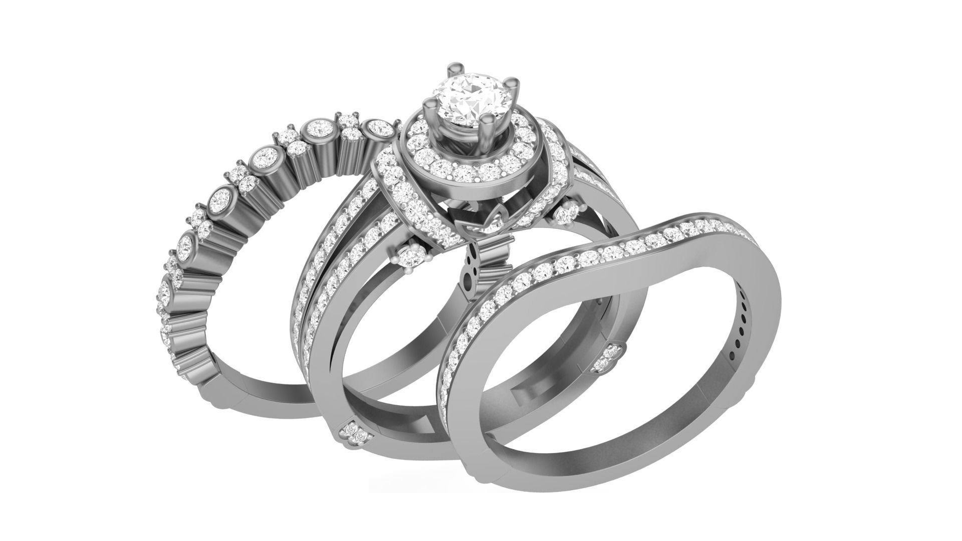 Solitaire Diamond stackable ring with Eternity Bands Pair 3D print model_2
