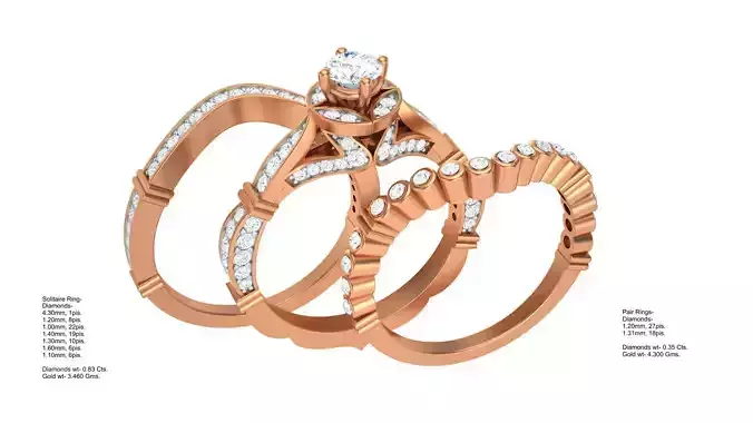 Solitaire Diamond stackable ring with Eternity Bands Pair 3D print model