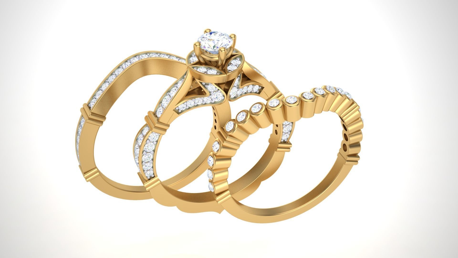 Solitaire Diamond stackable ring with Eternity Bands Pair 3D print model_3