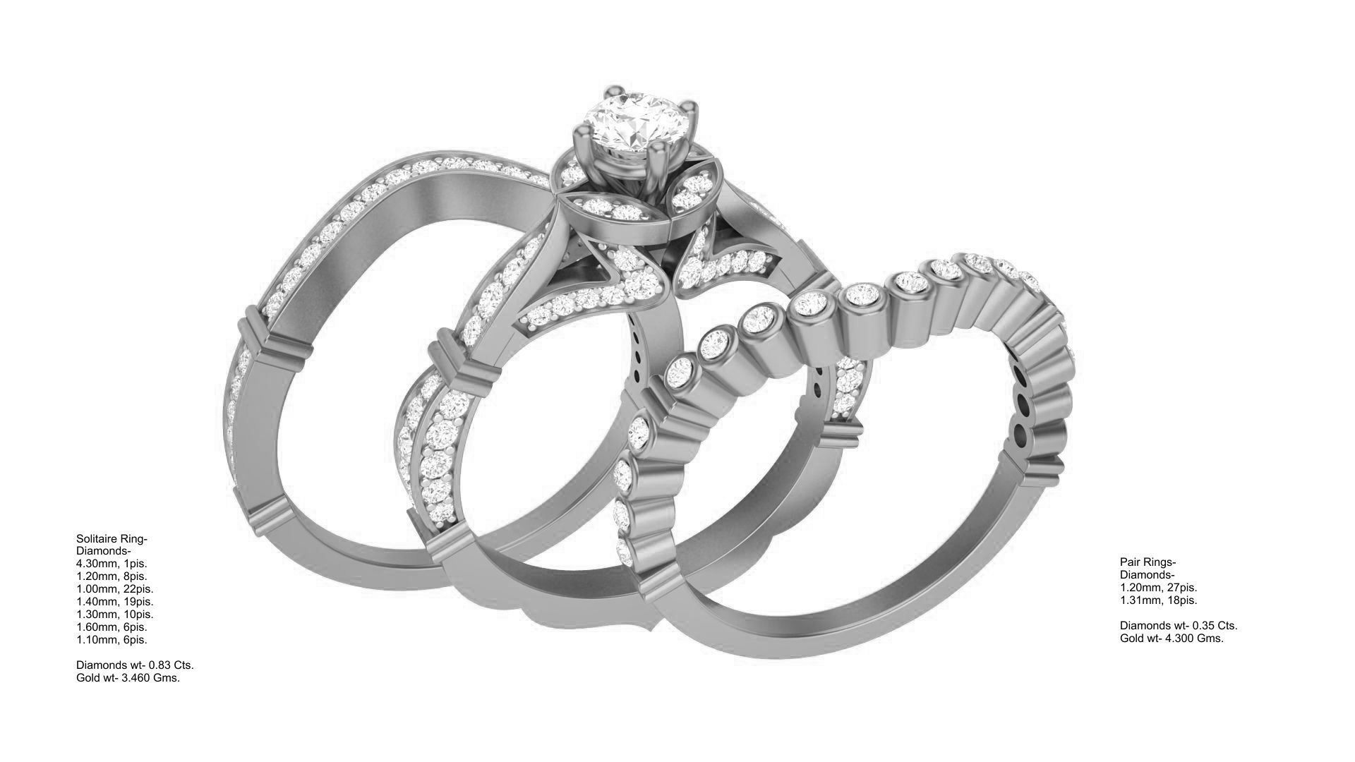 Solitaire Diamond stackable ring with Eternity Bands Pair 3D print model_2