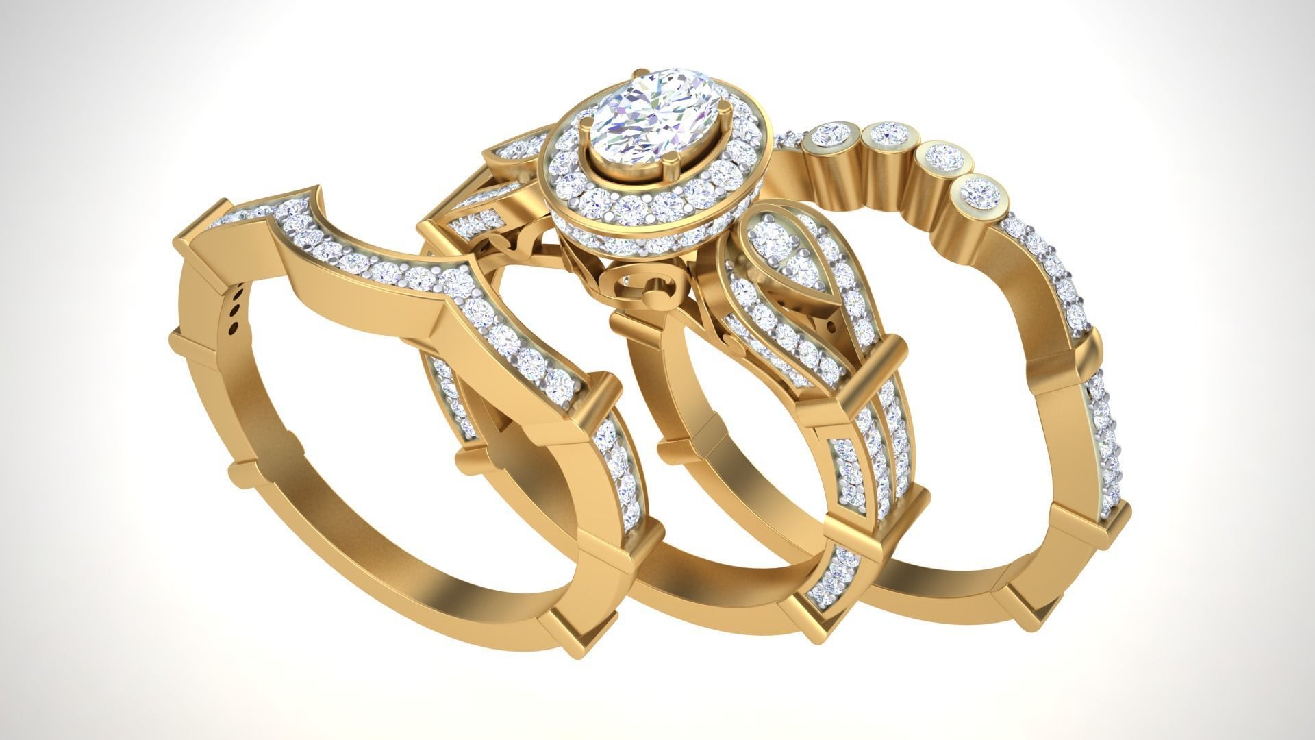Solitaire Diamond stackable ring with Eternity Bands Pair 3D print model_1