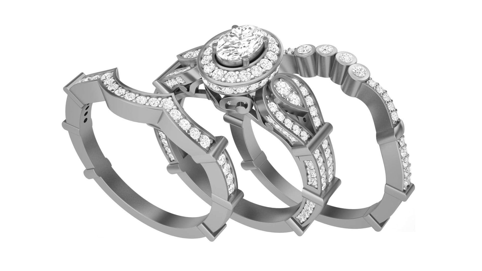 Solitaire Diamond stackable ring with Eternity Bands Pair 3D print model_2