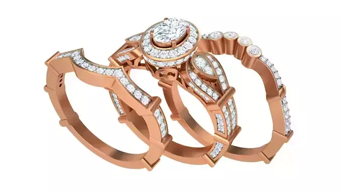 Solitaire Diamond stackable ring with Eternity Bands Pair 3D print model