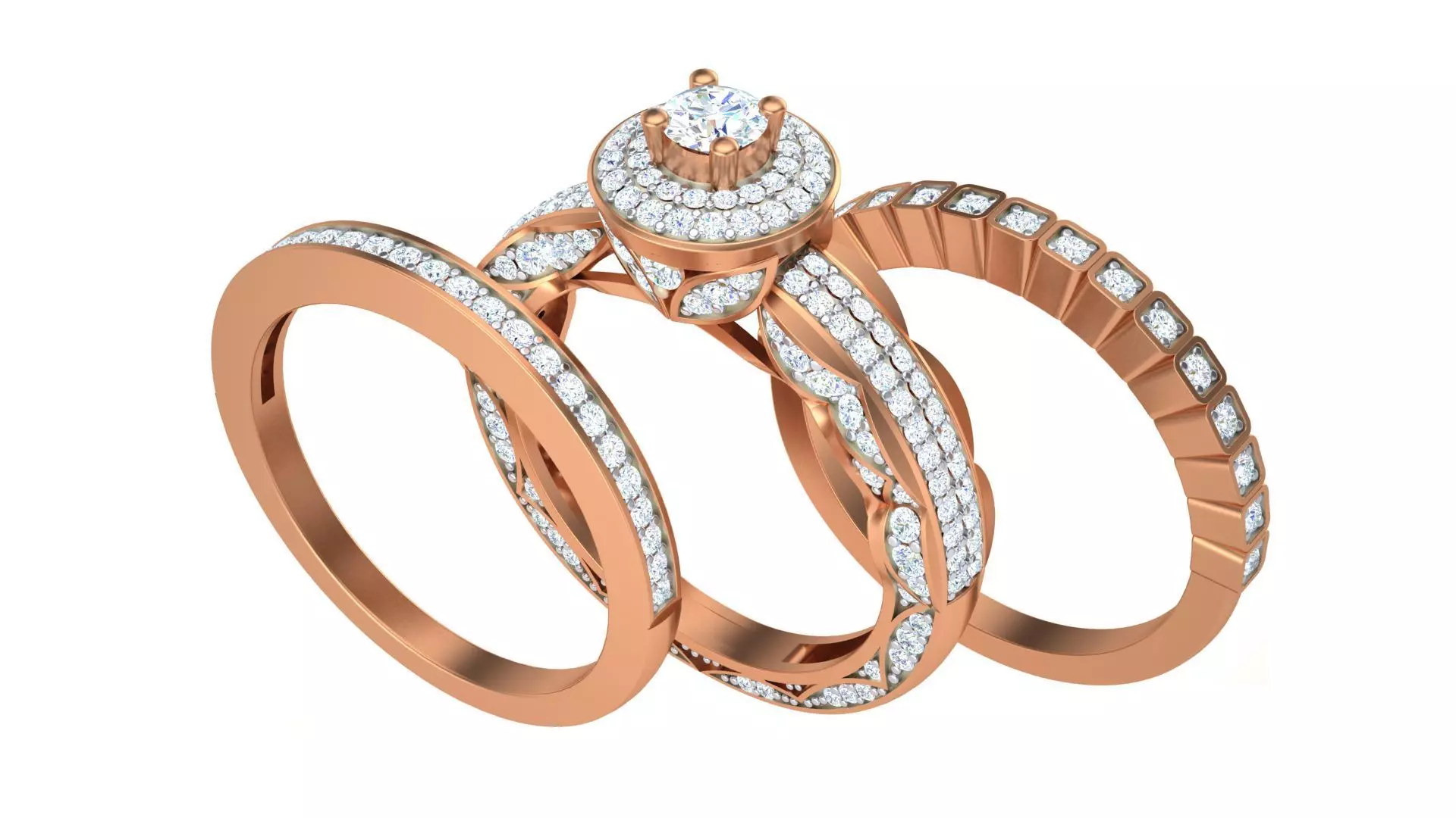 Solitaire Diamond stackable ring with Eternity Bands Pair 3D print model_0