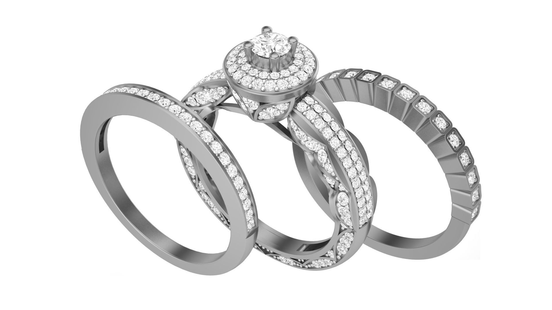 Solitaire Diamond stackable ring with Eternity Bands Pair 3D print model_2