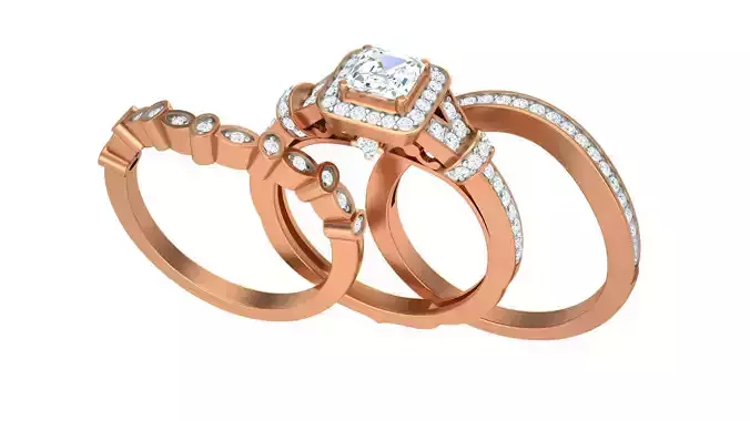 Solitaire Diamond stackable ring with Eternity Bands Pair 3D print model