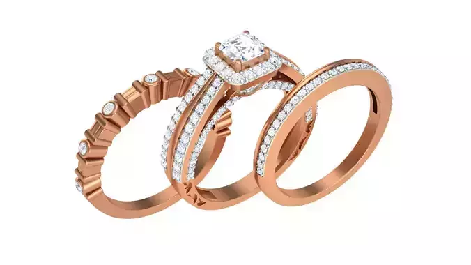 Solitaire Diamond stackable ring with Eternity Bands Pair 3D print model