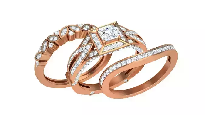 Solitaire Diamond stackable ring with Eternity Bands Pair 3D print model