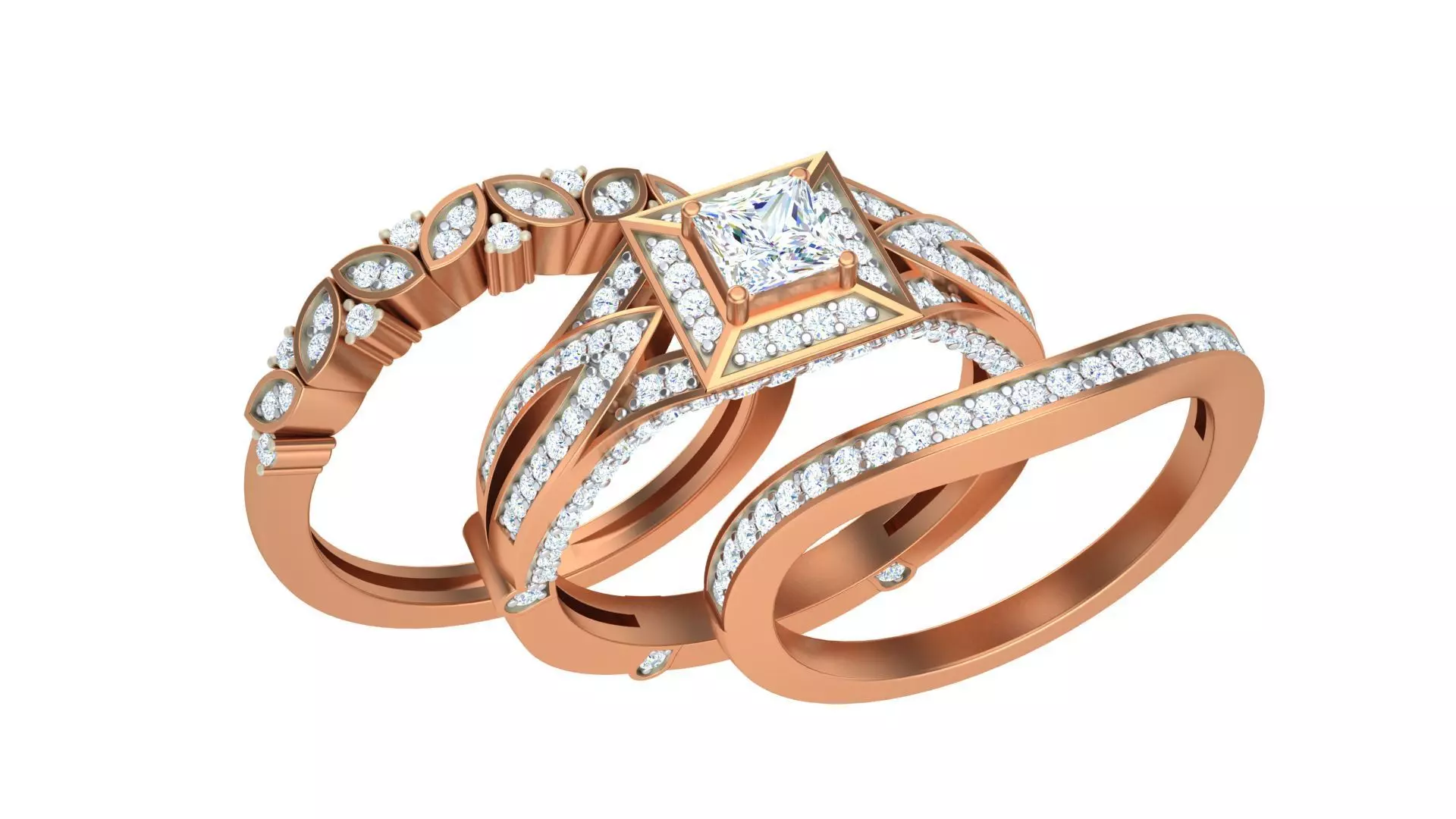 Solitaire Diamond stackable ring with Eternity Bands Pair 3D print model_0