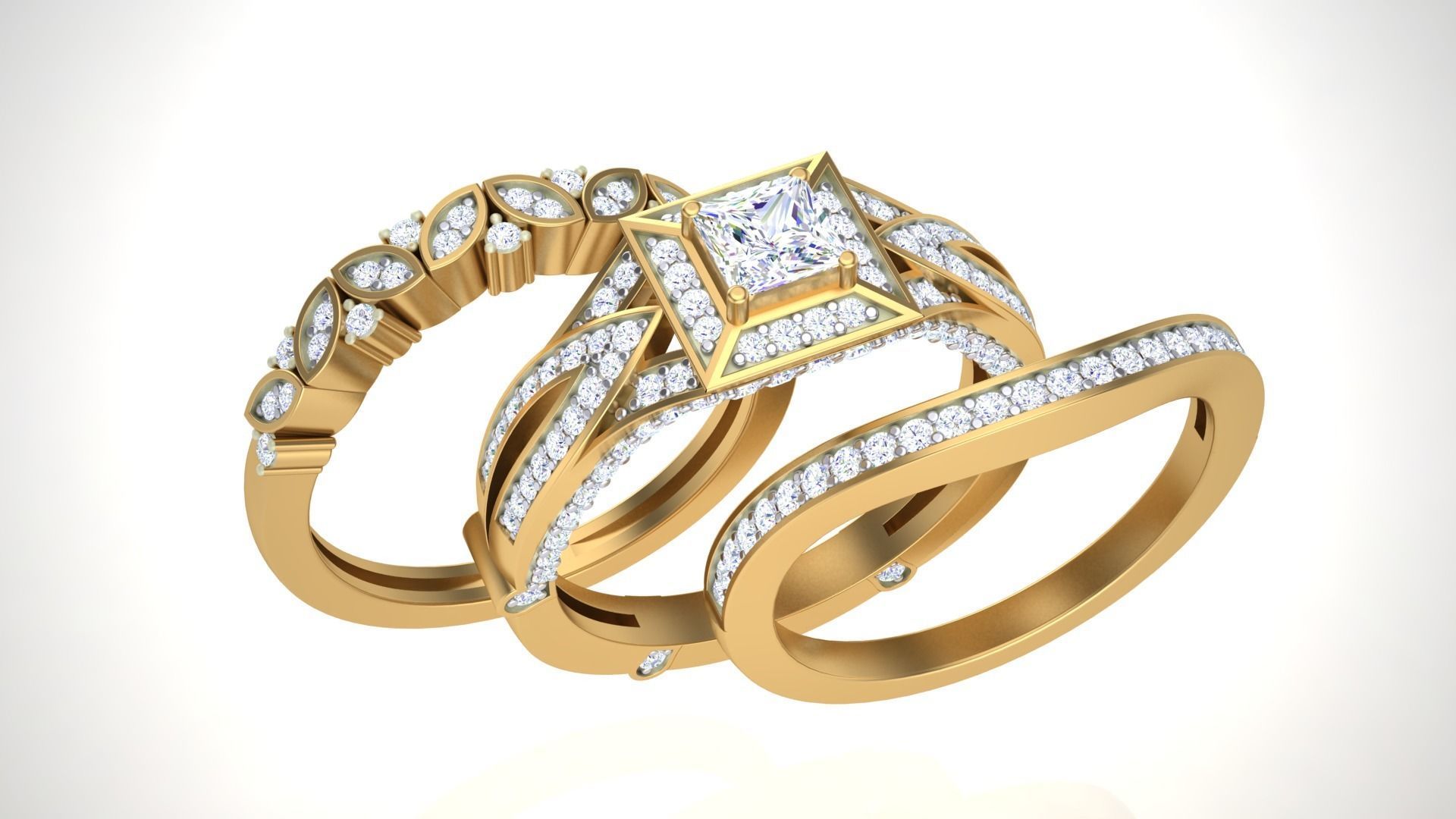 Solitaire Diamond stackable ring with Eternity Bands Pair 3D print model_1