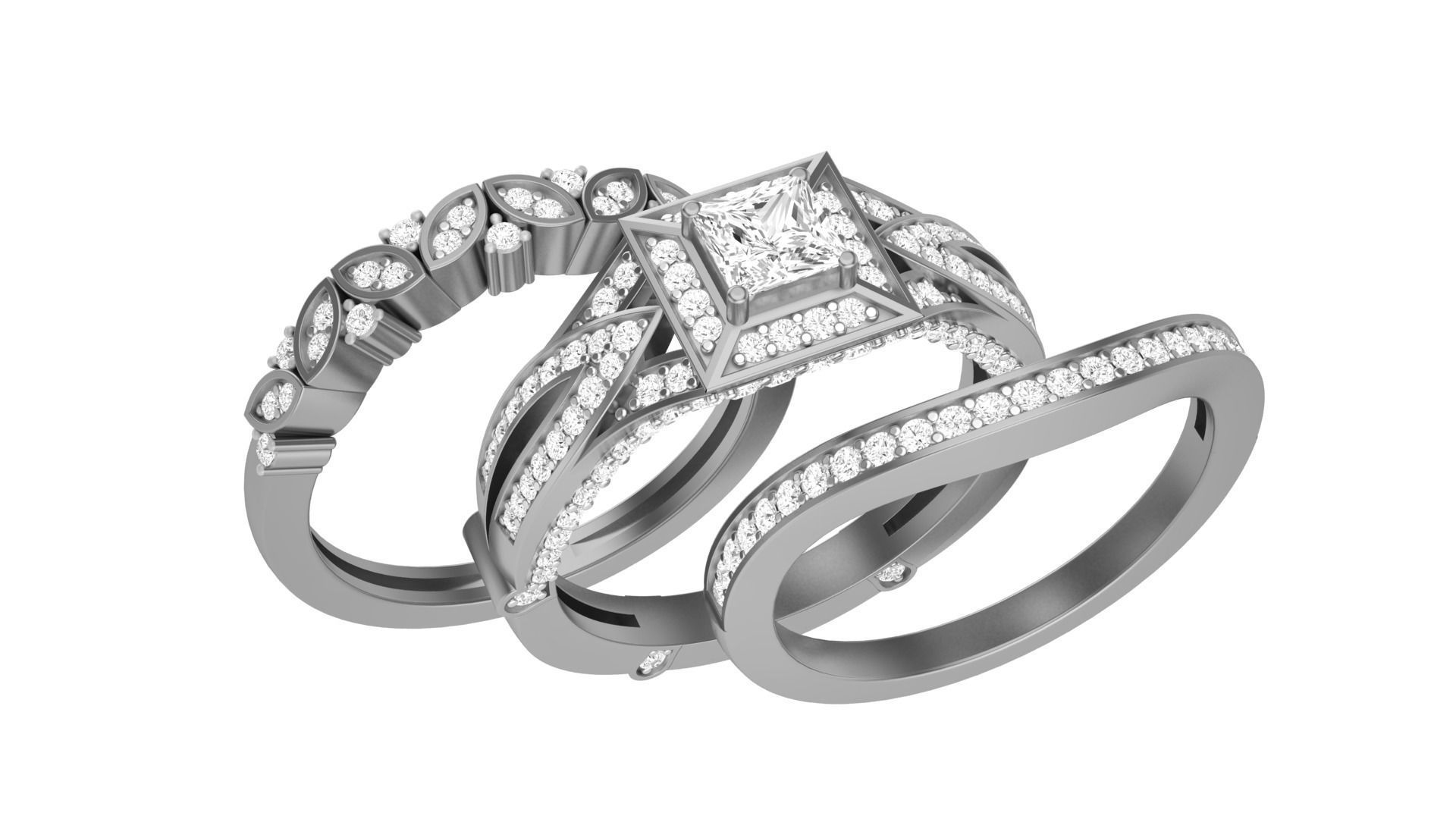 Solitaire Diamond stackable ring with Eternity Bands Pair 3D print model_2