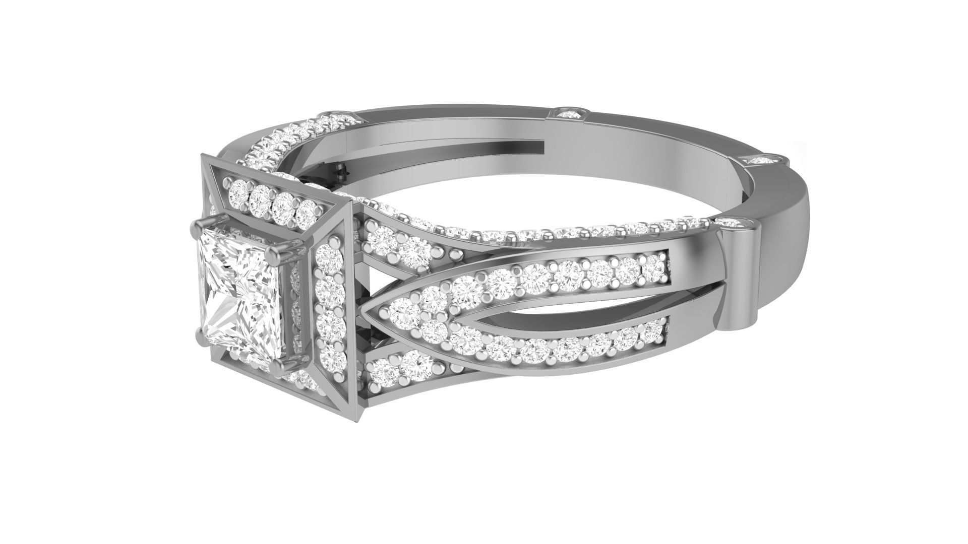 Solitaire Diamond stackable ring with Eternity Bands Pair 3D print model_22