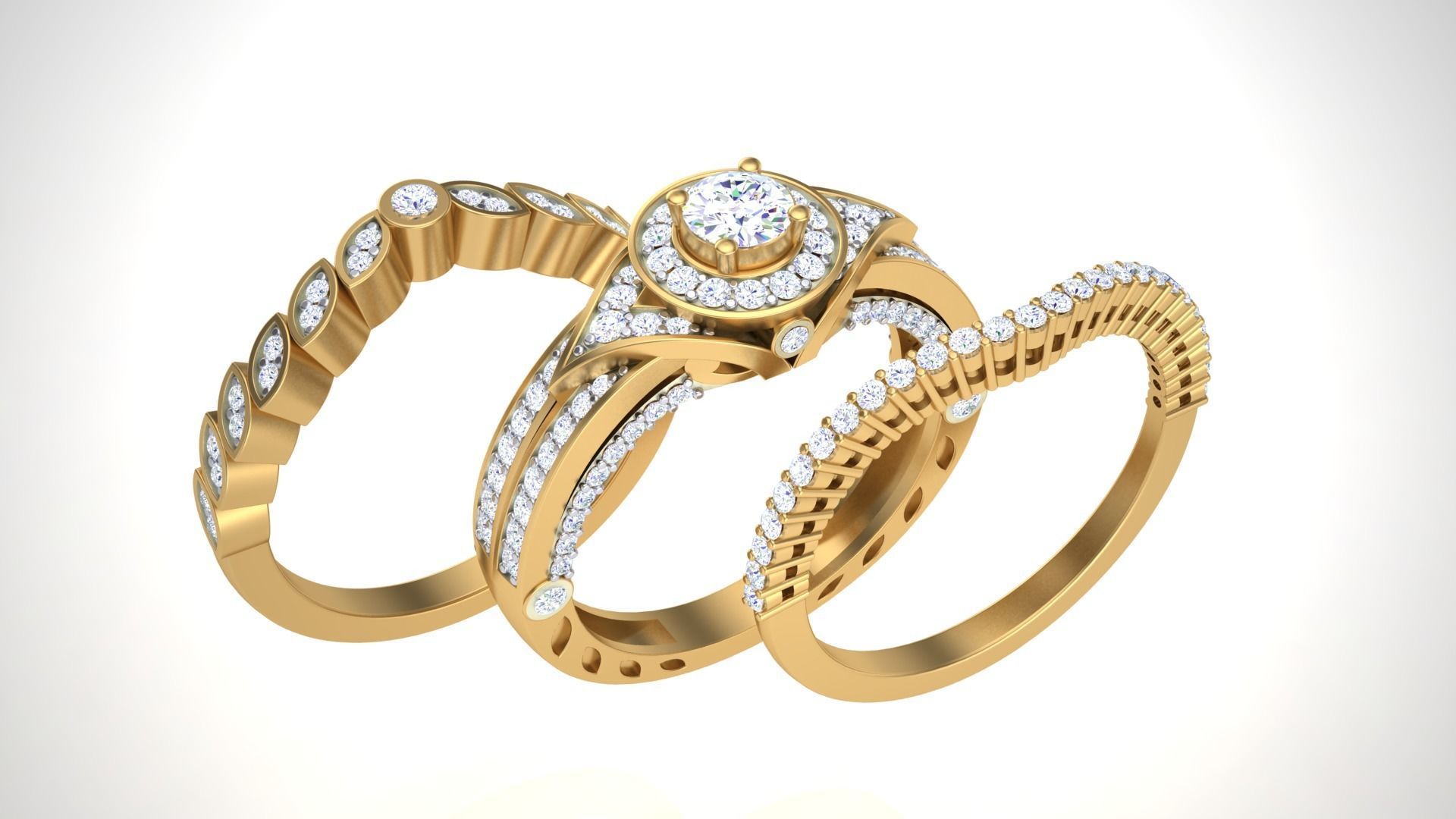 Solitaire Diamond stackable ring with Eternity Bands Pair 3D print model_1