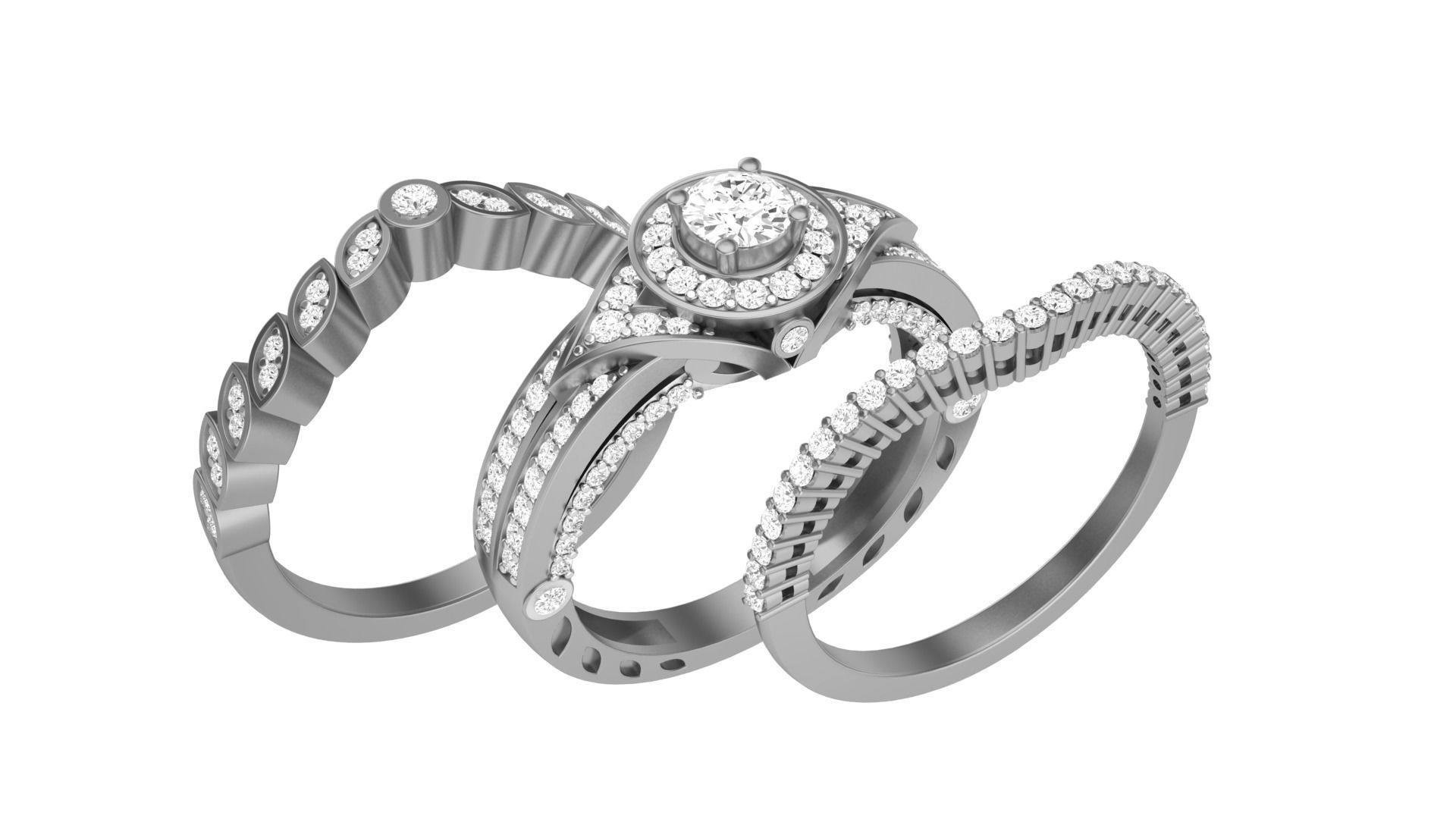 Solitaire Diamond stackable ring with Eternity Bands Pair 3D print model_2