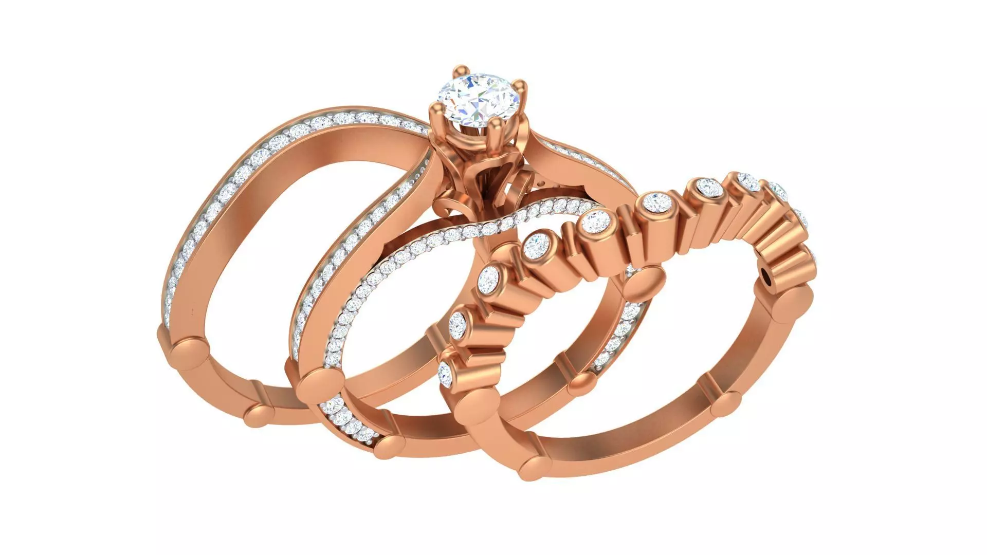 Solitaire Diamond stackable ring with Eternity Bands Pair 3D print model