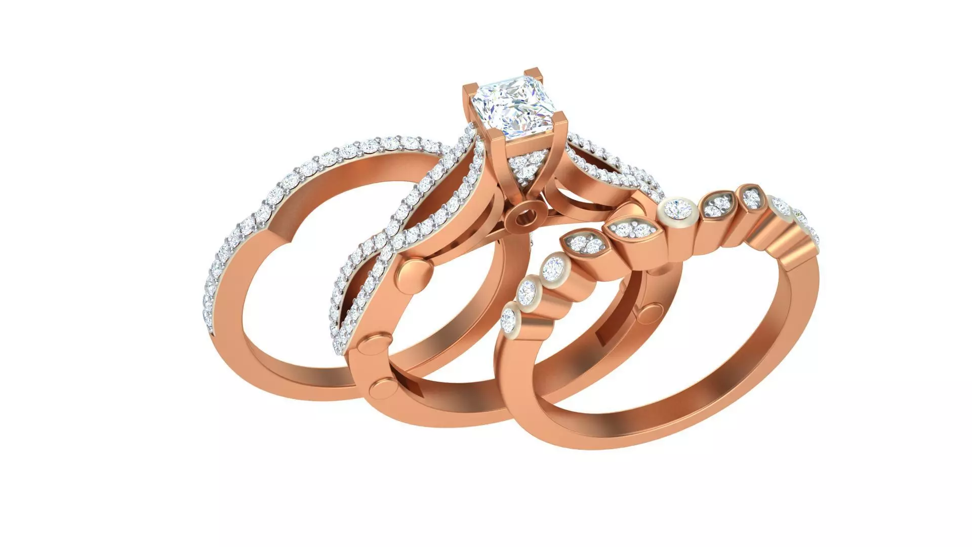 Solitaire Diamond stackable ring with Eternity Bands Pair 3D print model