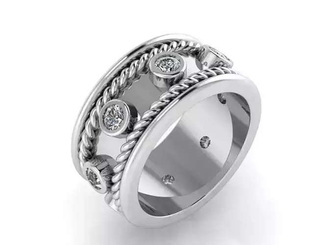 Bezel Setting Rope Textured Ring 1071