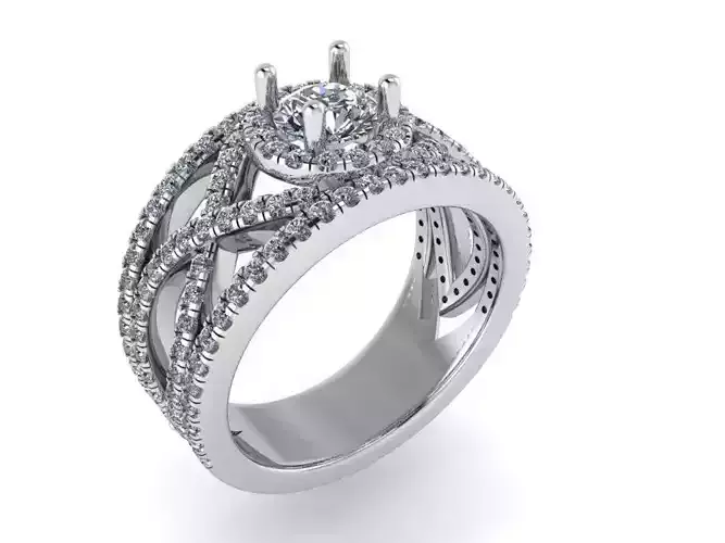 Round Halo Twisted Band Ring 1099