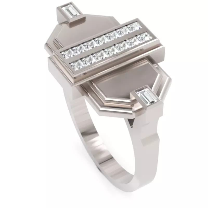 Diamond Ring Geometric Triple Crown with Pave Flanks Printable 3D print model