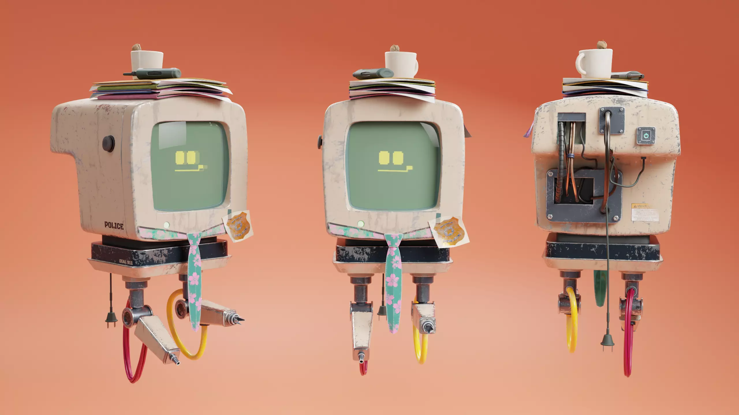 Officer Byte - Robot character Low-poly 3D model_0