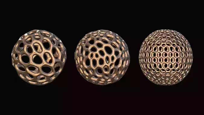 3pcs abstract voronoi lattice wireframe sphere  3D print model