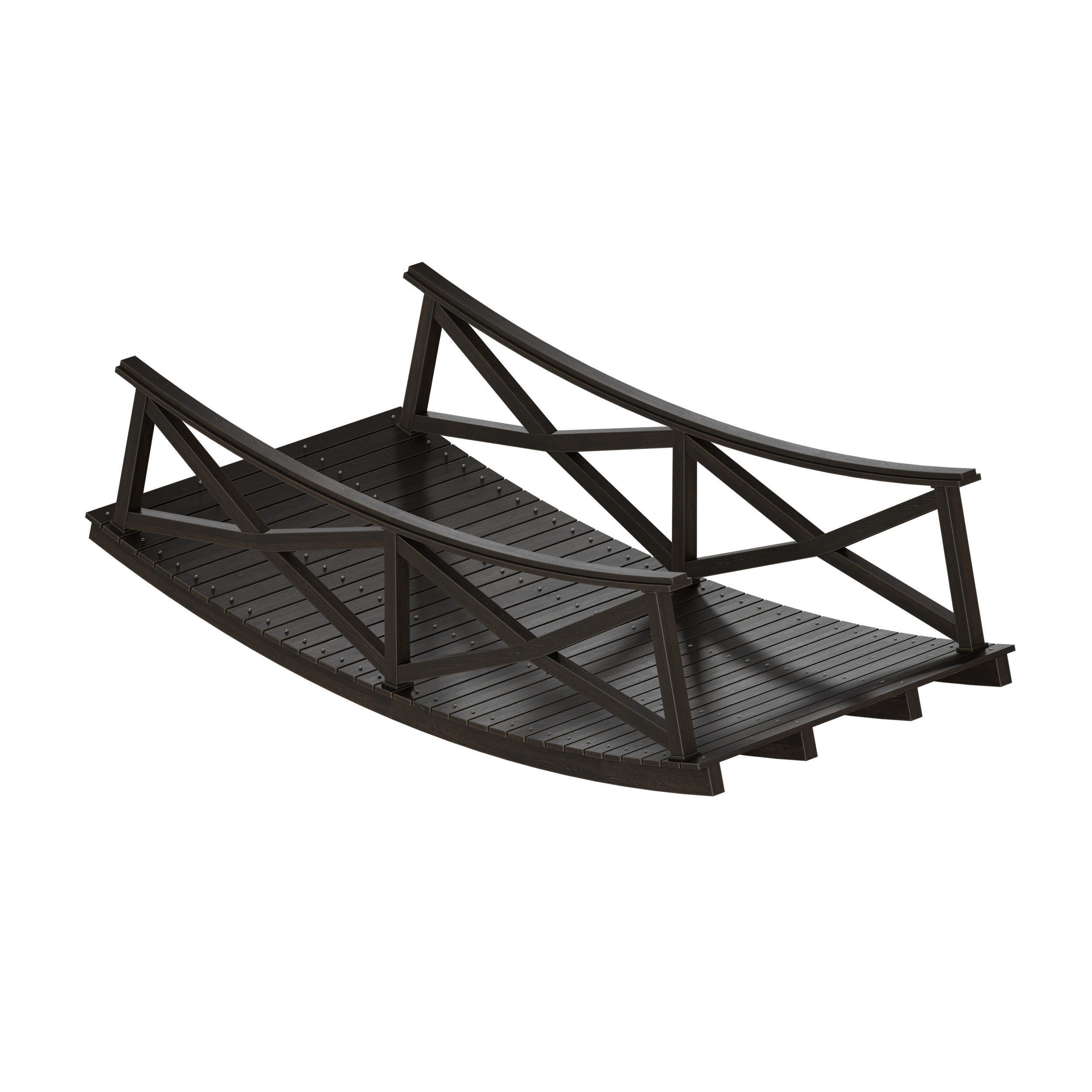 Wooden plank arch bridge 3D model_7