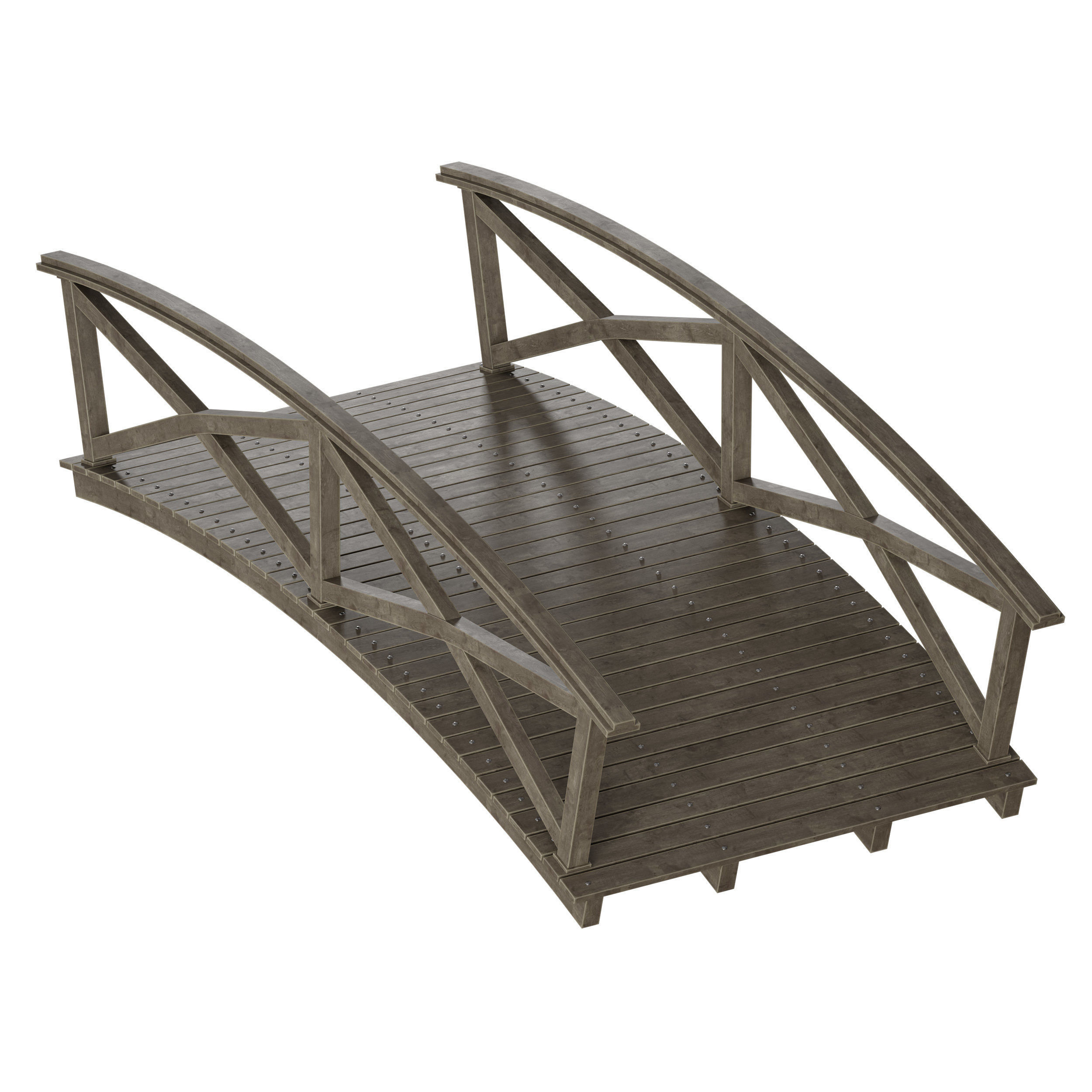 Wooden plank arch bridge 3D model_10
