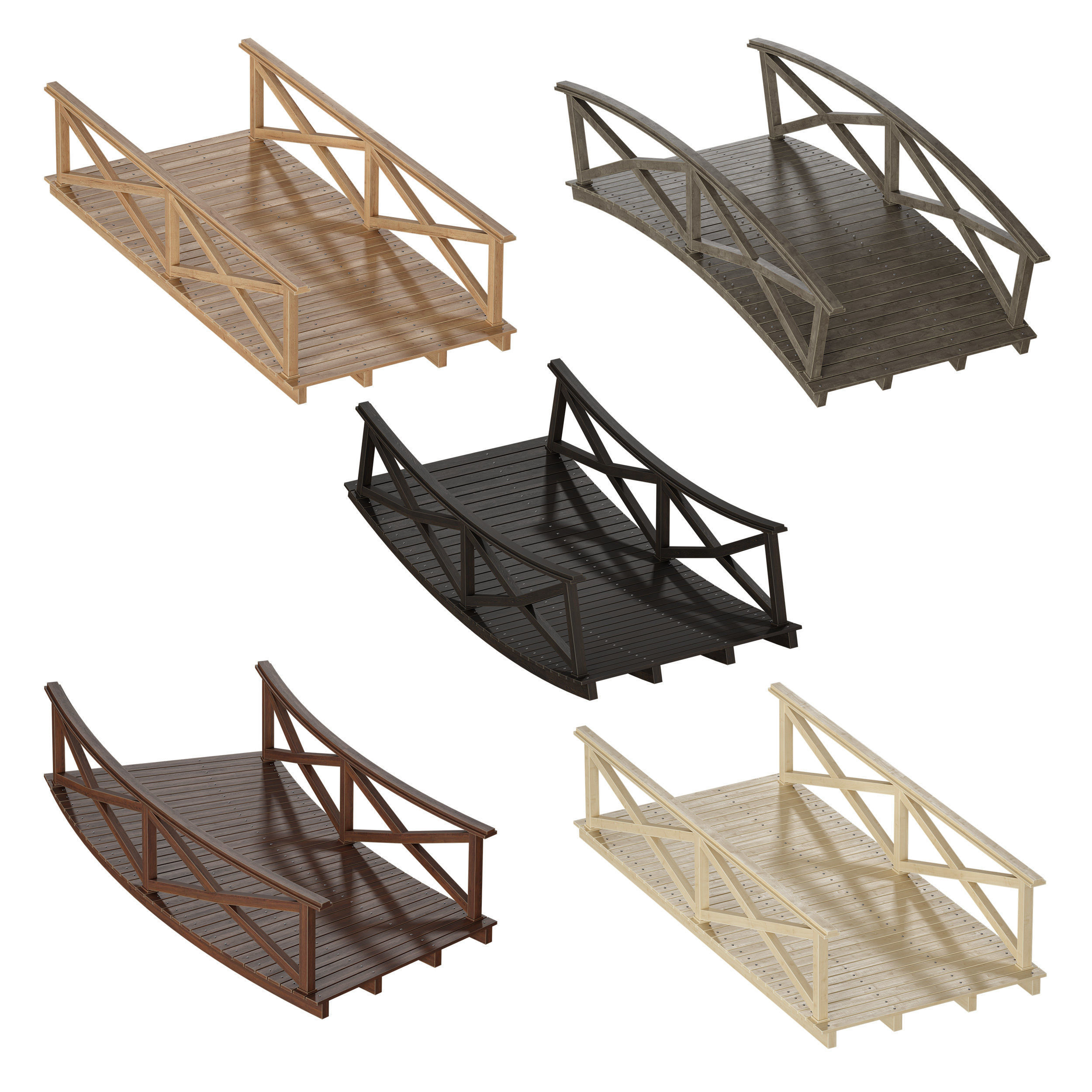 Wooden plank arch bridge 3D model_2