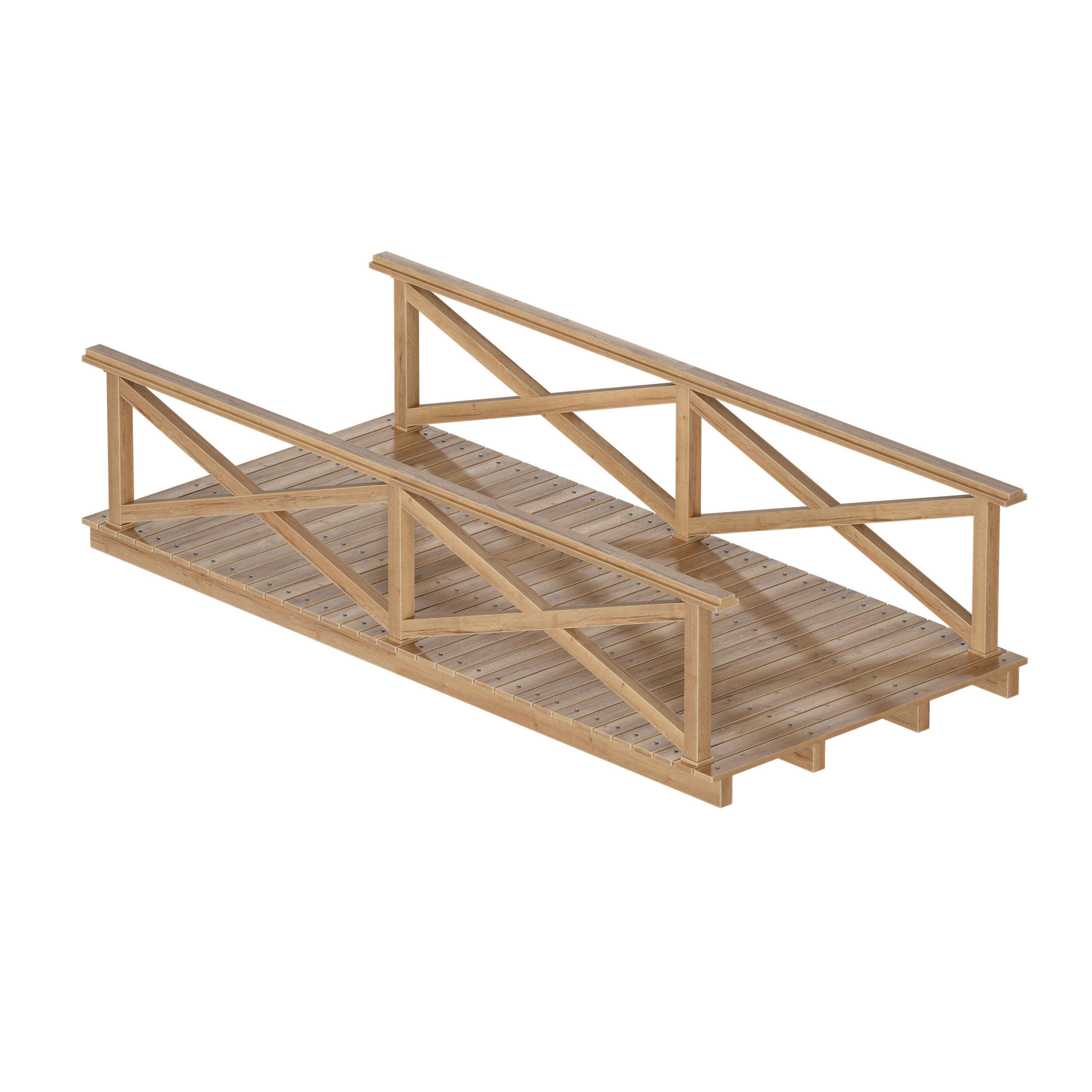 Wooden plank arch bridge 3D model_4