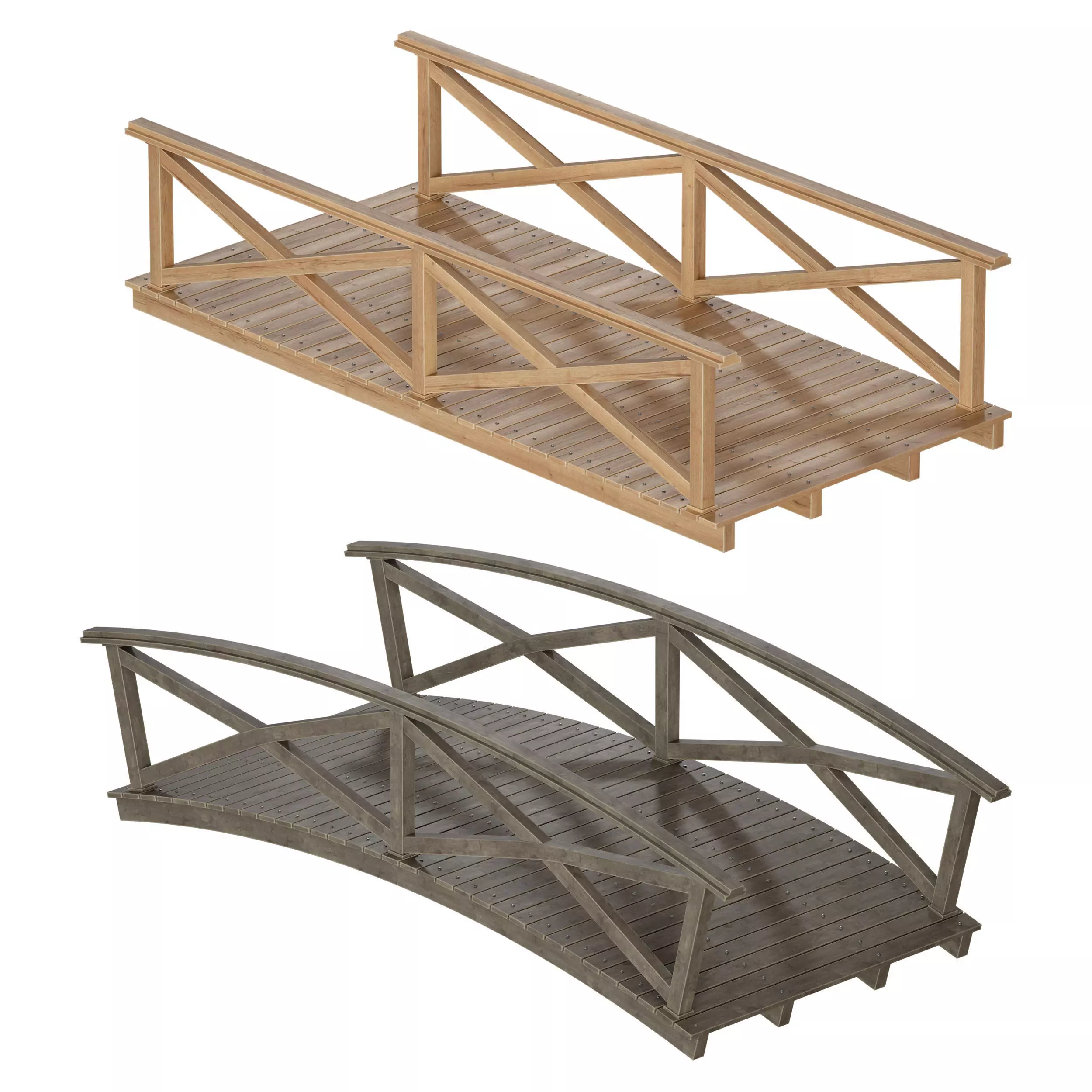 Wooden plank arch bridge 3D model_0