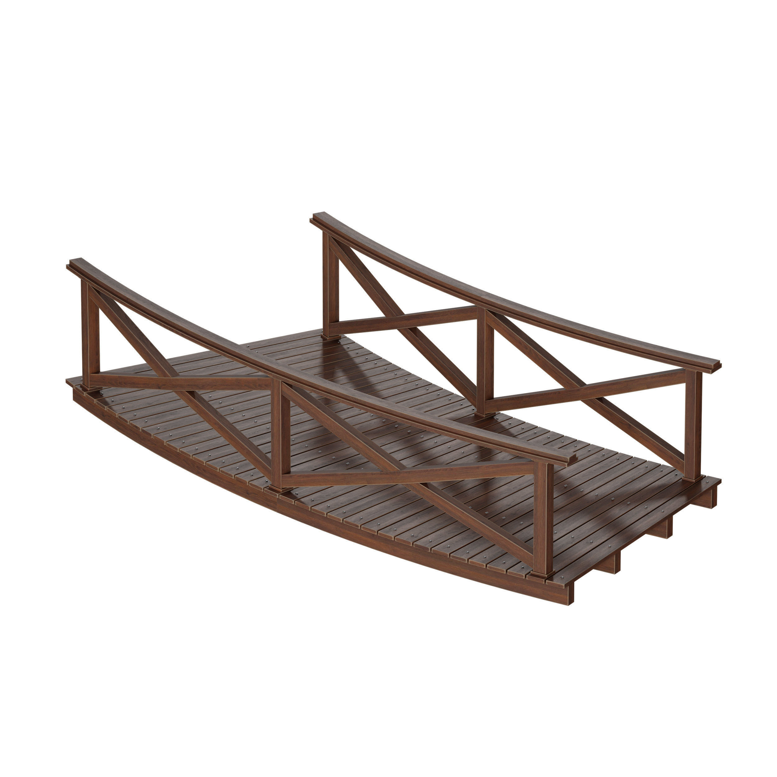 Wooden plank arch bridge 3D model_6
