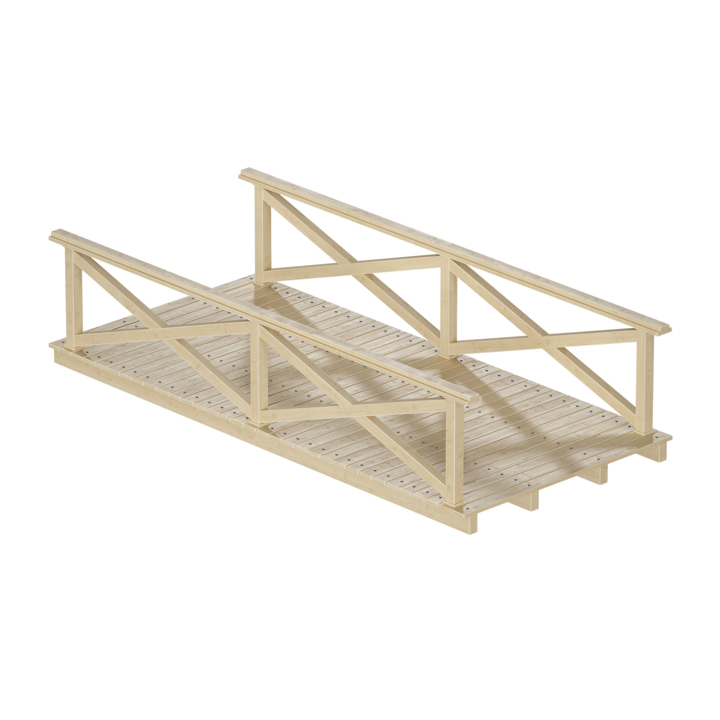 Wooden plank arch bridge 3D model_3